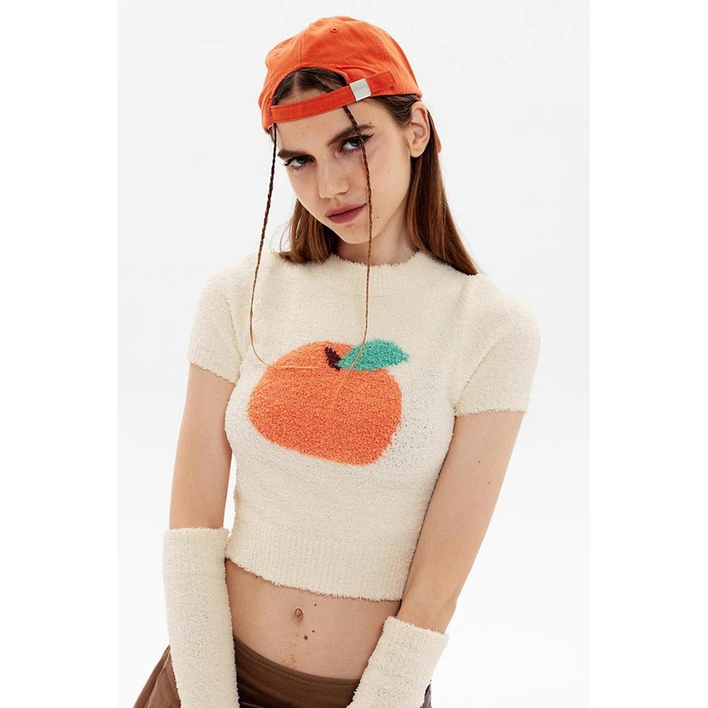 Cider Georgia Peach Cropped Fuzzy Tee Small‎ Baby Tee Streetwear Off White